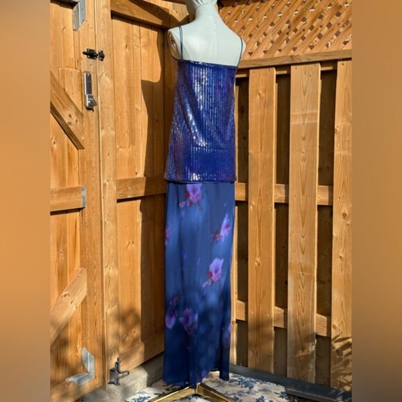 🆕 RAT & BOA 🧿 NWOT Violetta Blue Sequin & Floral Printed Maxi Dress, Sz XXS - Picture 7 of 15